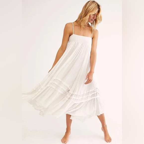 Free People FP One Dress Size S White Santorini Gauze Maxi Tiered Smocked - Picture 7 of 7